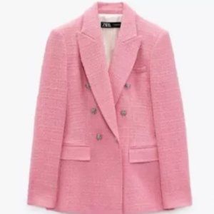 Pink Tweed Zara blazer with gold buttons - size M
